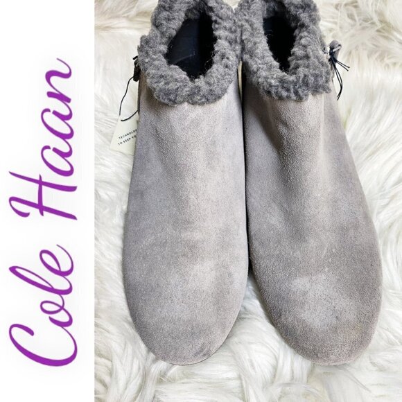 NWOB COLE HAAN Grand OS Callie Waterproof Suede Shearling Wedge Bootie Gray, 10 - Picture 4 of 10